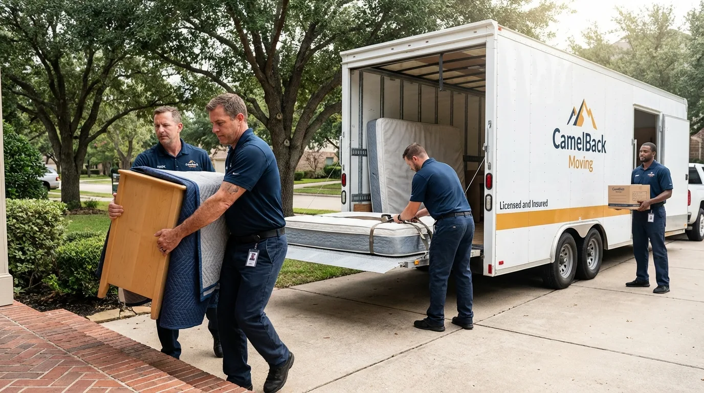 Crew loading residential truck for cross-state move from Twain Harte, CA