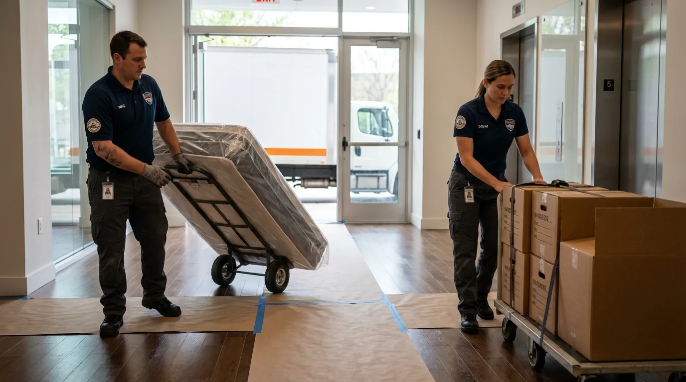 Professional apartment movers loading elevator in Twain Harte, CA